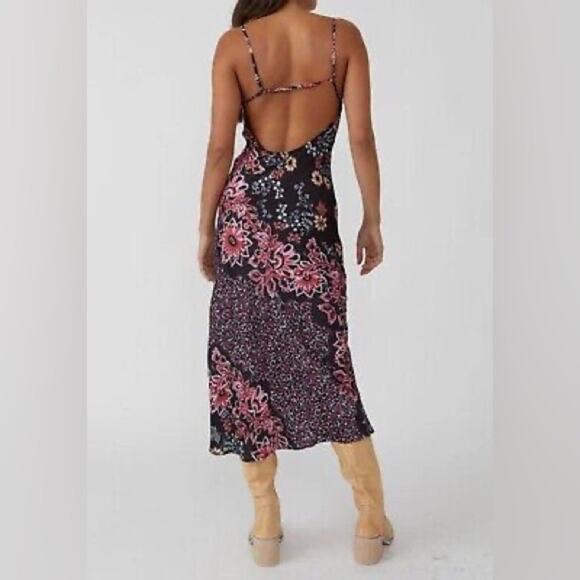 Free People Your Better Side Midi Slip Dress Black Combo M - Picture 7 of 8